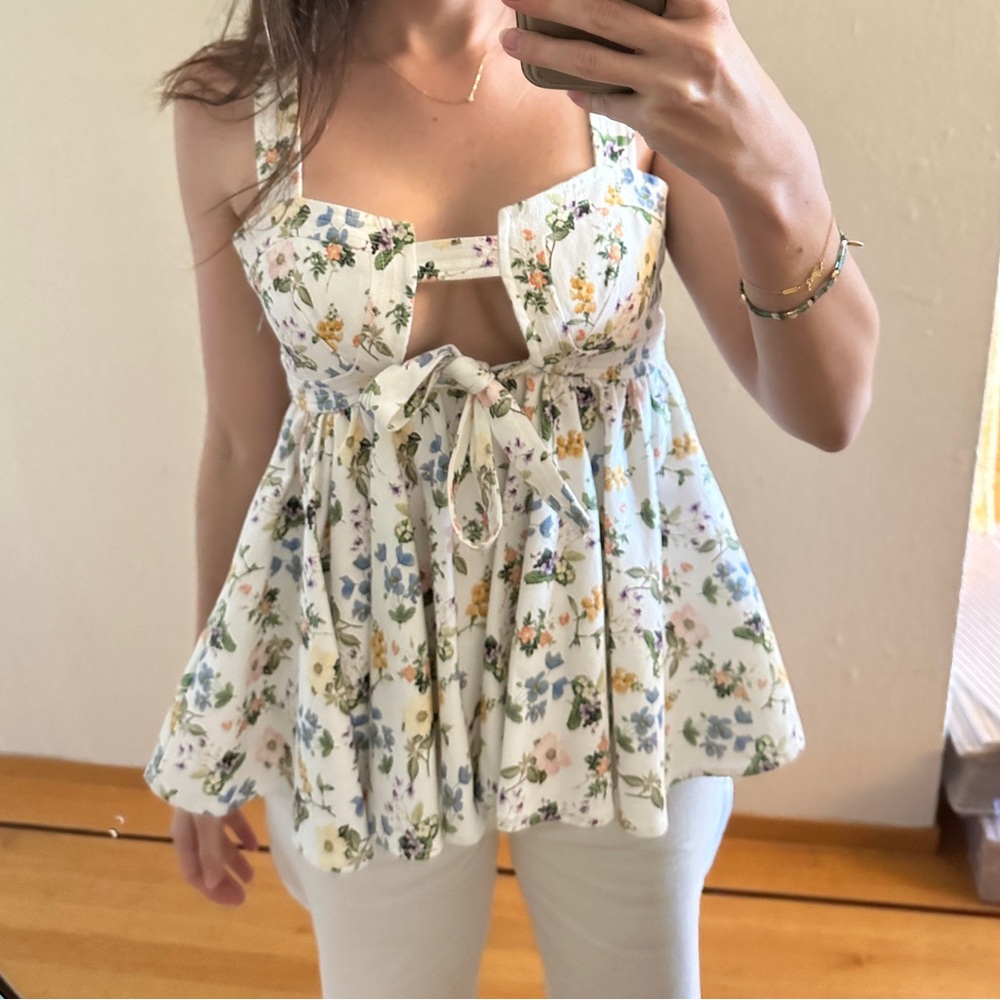 Marissa Webb - White Floral Tie-Front Tank Top, size XS